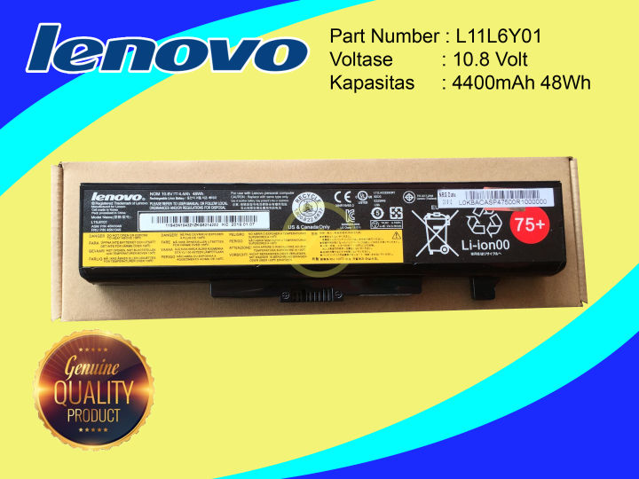 Baterai Laptop Lenovo Thinkpad Edge E430 E431 E440 E530 E531 E540 Ideapad B480 B490 B590 Y480 Y580 V480 G480 L11L6Y01 Original 75+