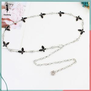 FUJIAS2🦋 Trendy Butterfly Decoration Metal Chain Belt Adjustable Elegant Thin Body Waist Chain Dress Sweater Pendant Decoration Belt Gift