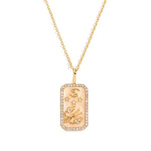 WATER Gold Plated 12 Constellation Necklace Zircon Neck Jewelry Retro Clavicle Chain Fashion Square Card Zodiac Pendant Necklace