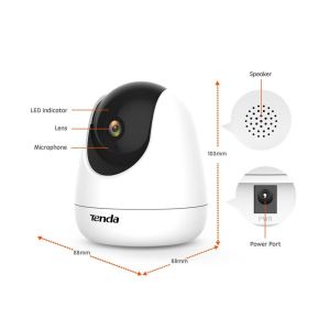 Tenda CP3 Home Smart WiFi Camera 1080P Two Way Audio 360° Pan/Tilt All round PTZ CCTV Camera | With SD Card Option 32GB 64GB 128GB | IP Camera Easy to Use