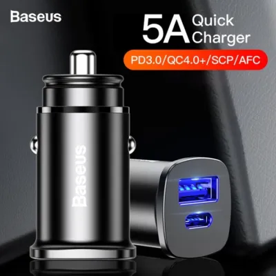 Baseus USB Type C Car Charger Socket Adapter Fast Charge USB PD 30W AFC for Android iPhone Tablet