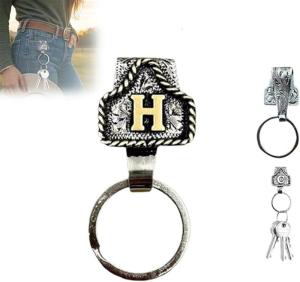 Western Cowboy Letter Keychain Vintage Handmade Letter A-Zi Initial Keychain Clip Personality Metal Key Chain for Belt