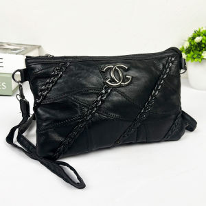 Tas Selempang Wanita Clutch Kepang Sling Bag Hitam Polos Kulit PU Halus Handbag Kasual COD T141