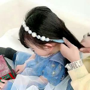 Bandana Mutiara Pita Tulle Panjang Bisa diikat Gaya Korea