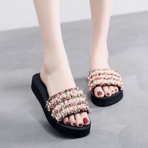Free Shipping WomenS Summer New Fashion Slip-On Sandals With Thick Soles Non-Slip Design And A Trendy Chic Style Featuring Pearl Embellishments