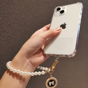 Okey Shop Wrist pendants and phone straps Handcrafted Alloy Charm Imitation Pearl Beads & Golden-Tone Bow for Purses Bags Backpacks & Car Keys