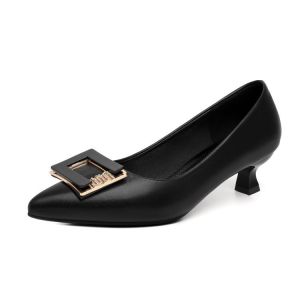 [Free Shipping] Pointed-Toe High Heels WomenS Black Work Shoes 2026 Spring/Autumn New Design Stylish For Outdoor Wear Professional Shallow-Toe Chunky Heel Flats