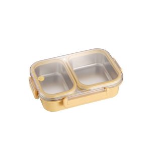 OKDEALS01 Sealed Stainless Steel Lunch Box Rectangle Leakproof 2/3 Gird Food Storage Box Portable Anti Odor Divided Food Storage Container for School