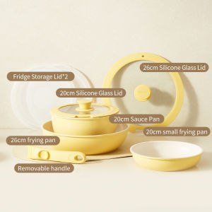 Redchef Nonstick Ceramic Rock Cookware Set Handle Removable 8Pcs Set No PFAS& PTFE& PFOA Non Stick Pan Suitable for All Stoves