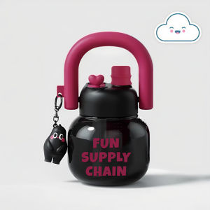 Quivlox 800ml Large Capacity Straw Cup Plastic Water Bottle Double Drinking Mouth Cute Tumbler With Handle
