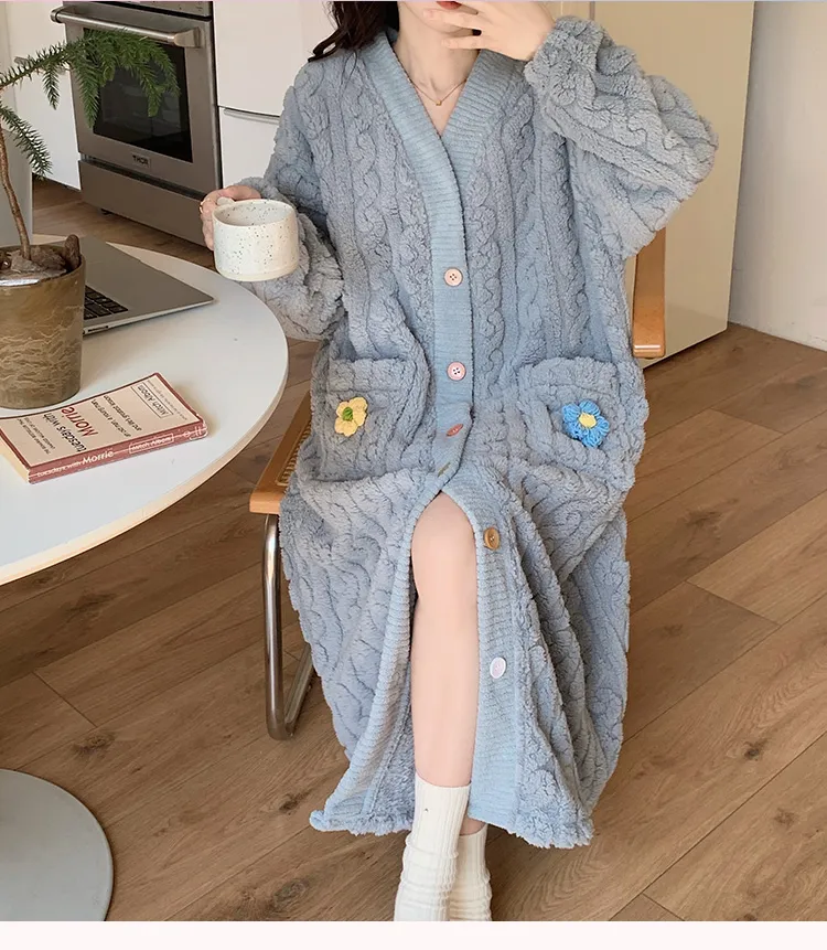 Nightgown,Warm home service autumn and winter new pajamas women