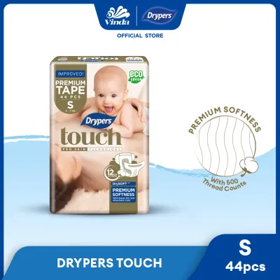 Drypers Touch Baby Tape Diapers NB80/ S44/ M40/ L34 (1 Pack) - Super Soft & 12hr Dryness
