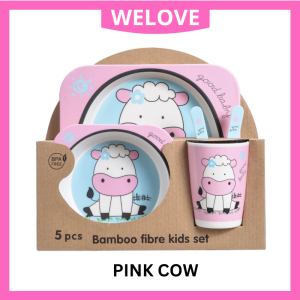 WELOVE 5in1 Cute Animal Kids Bamboo Fiber Plate Bowl Set Spoon Fork Cup