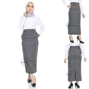 Rok Panjang Hitam Polos Model A line dan Span Pinggang Karet dan Ada Kantong Saku Wanita Bahan Dasar Formal Untuk Kerja Kantor Kuliah Ospek Ukuran Standar dan Jumbo Big size