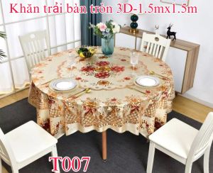 Khăn trải bàn tròn 3D 15m sang trọng không thấm nước chống thấm dầu mỡ dễ lau chùi màu vàng kem vân nỗi