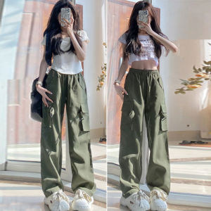 GANLAI Women oversize American Overalls Womens Summer Thin High Waist Slimming Small Casual Straight-Leg Quick-Drying Sports Wide-Leg Pants