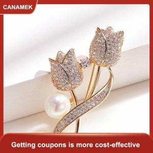【CANAMEK 】 1Pc Brooch Rhinestone Tulip Flower Brooch Anti-glare Suit Brooch Collar Pin Jewelry