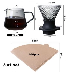 Yo-Fun V60 Coffee Dripper Set Immersion Coffee Glass Dripper Set With 100Pcs Coffee Filter Coffee Maker