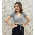 Crop Top Wanita VILLING SERUT Depan Knit Rib (LD 88, P 40). 