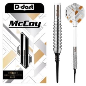 MCCOY SOFT TIP DARTS - 18G MCCOY THRUST SILVER 90% TUNGSTEN DART SET ORIGINAL ELECTRONIC DART