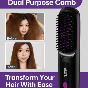 Portable Straightening Curling Comb Cordless Negative Ion Hair Straightener Brush Electric Wireless Curling Iron Fast Heating