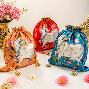 Traditional Print Potli Bag for Gifting | Reusable Drawstring Gift Pouch for Weddings Parties & Festivals | Decorative Favor Bag (Pack of 1)
