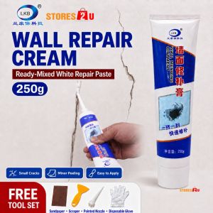 LKB Wall Repair Cream 250g Ready-Mixed White Waterproof Wall Paste Putty Filler for Cracks Nail Holes Peeling Walls