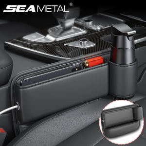 Multi-function Car Crevice Storage Box PU Leather Universal Seat Storage Bag with Cup Holder