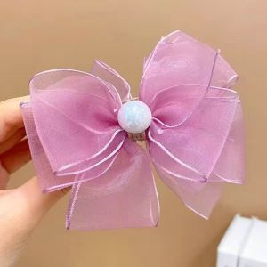 Children Mesh Lace Chiffon Large Bow Hair Claw Clips For Girl Children Cute Kawaii Fairy Princess Ponytail Holder