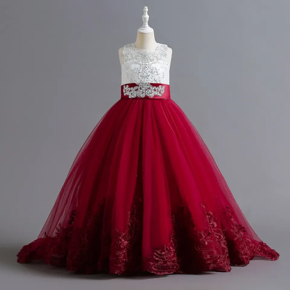 Red and silver store flower girl dresses