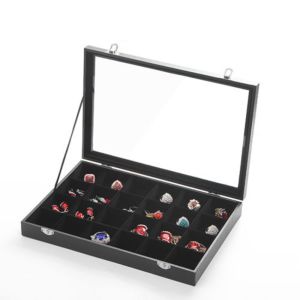 THANKSKY หนังพียู ถาดเก็บเครื่องประดับ แหวน errings ทำจากไม้ กล่องเครื่องประดับกำมะหยี่ ตัวจัดระเบียบลิ้นชัก กันฝุ่นกันฝุ่น กล่องแสดงเครื่องประดับ บรรจุภัณฑ์บรรจุภัณฑ์บรรจุภัณฑ์