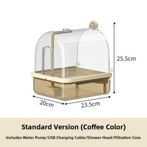 BESTOURO Clear Bird Bathtub Detachable Auto Water Circulation Small Pet Bath Basin  Large Capacity Bird Cage Accessory Bird Bathing