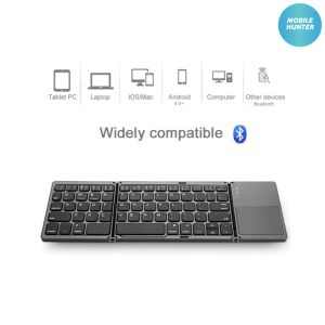 B033 Compact Folding Bluetooth Keyboard with Trackpad for iPad Samsung Tab Xiaomi MiPad Huawei MatePad Realme Pad Foldable Keyboard Touchpad (Black)
