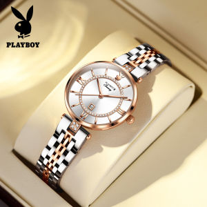 PLAYBOY luxury watch for women 2022 original waterproof fashion diamond roman scale calendar rose gold stainless steel quartz watch