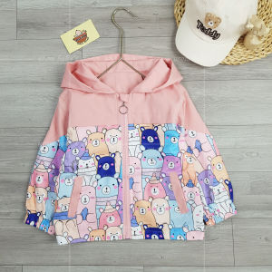 [HỎA TỐC] Áo khoác gió cho bé trai bé gái 12-25Kg chống nắng 2 lớp có mũ in hình gấu dễ thương Urombaby