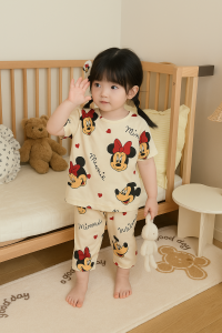 Setelan Piyama Anak Cewek Motif Minie Mouse Lengan Pendek Celana Panjang Usia Anak 3 Bulan- 10 Tahun