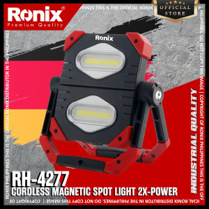 Ronix RH-4277 Cordless Magnetic spot light 2X-power 2000LM robust and powerful light source most essential items before going on a trip or camping spotlights foldable work lights flashlights headlamps and lanterns COB LED Aluminum body  range of 30 M