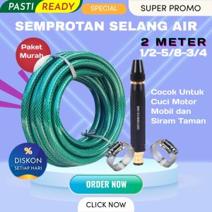 Paket Semprotan Air Cuci Motor Mobil Hosel Nosel Satu Set Selang Air Taman Anti Lumut Serat Benang Hijau Tebal