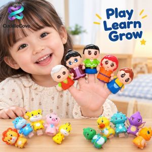 5 Pcs Family Finger Puppets Silicone Educational Role Play Toys For Toddler Bedtime Story Preschool Interactive Props