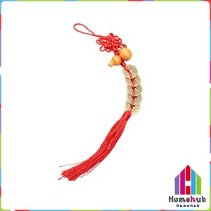HB Chinese Knot Door Hanging Ornament Chinese Style Hanging Pendant with Metal Coins for Home Door Car