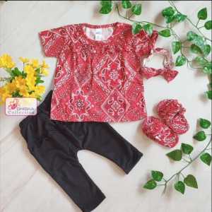 TRUE- Setelan Bayi perempuan plus Sandal & Bandana Set baby girl 3-18Bulan by LittleKoda