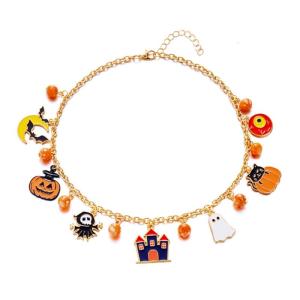 Adjustable Halloween Cats Pumpkin Necklace Comfortable Fit Alloy Chain Party Theme Accessory