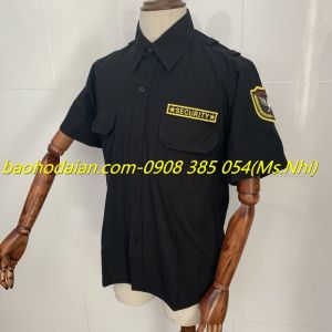 Áo vệ sĩ tay ngắn màu đen vải kate ford thấm hút mồ hôi kèm 2 logo vai ngực