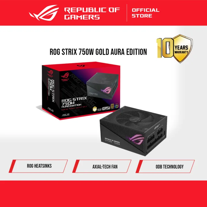 ASUS ROG Strix 750W Gold Aura Edition (Fully Modular Power Supply, 80+ Gold Certified, ATX 3.0, Cybenetics Lambda A++ Certification, PCIe Gen 5.0 Ready, Axial-tech Fan, Aura Sync, 10 Year Warranty)