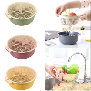 Baskom Saringan Sayur 2 IN 1 Keranjang Cuci Buah Sayur Bahan Plastik