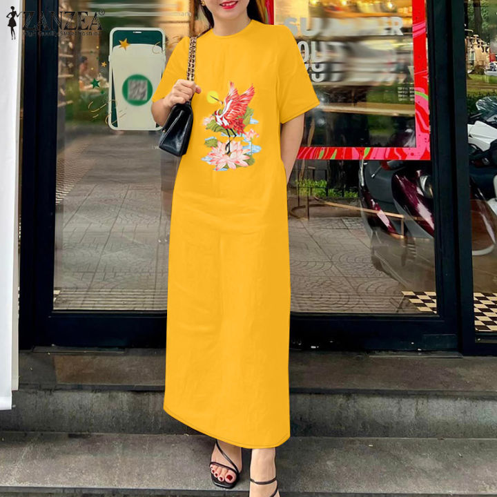 HijabFab ZANZEA Women Casual Half Sleeve Floral Print Dresses Side