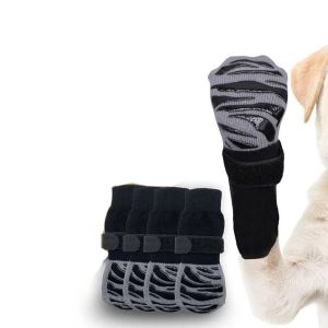 DEQIX 4pcs/set Anti Slip Dog Socks Cotton With Straps Pet Paw Protector Dogs And Cats Accessories Adjustable Dog Floor Socks Indoor