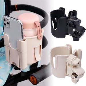 NOBLELUX 1Pcs 2-in-1 Stroller Cup Holder With Phone Holder Universal Beverage Cup Holder 360 Degree Bottle Holder For Wheelchair
