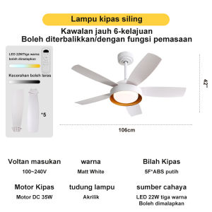 42-inch ceiling fan inverter fan simple modern ceiling fan light ABS white fan commercial villa restaurant living room fan light quiet & reversible motor 6-speed remote control with reversible/timer function