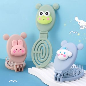 NTSITAR กบกบ ชุดกระจกหวี2 in 1 Cinnamoroll กระต่ายกระต่ายกระต่าย แปรงผมพับได้ น่ารักน่ารักๆ ป้องกันไฟฟ้าสถิตและไฟฟ้าสถิต หวีนวดพร้อมกระจก เด็ก/เด็กหญิง